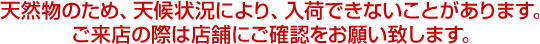 天然物のため、天候状況により、入荷できないことがあります。
ご来店の際は店舗にご確認をお願い致します。